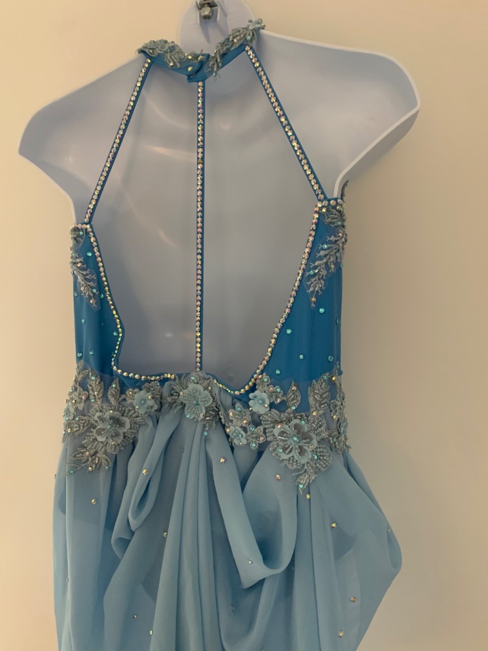 Blue Rhinestone Lyrical Dance Costume, Child Size 14, with Hairpiece - Picture 7 of 8